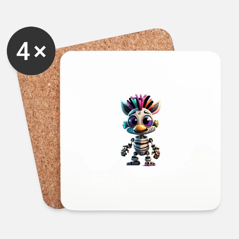 Zebra Robot - Coasters (set of 4) - white