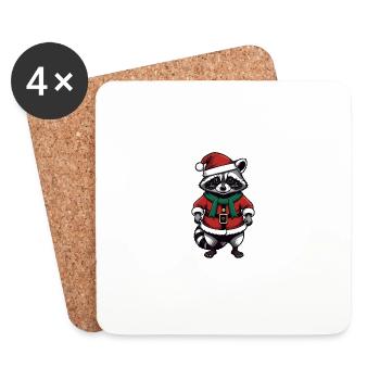 Cadeau de Noël du Père Noël raton laveur - Dessous de verre (lot de 4) - blanc - Devant