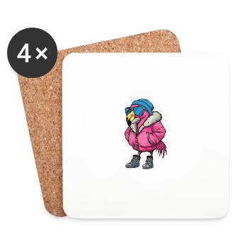 Flamingo Winter Comic - Coasters (set of 4) - white - Front