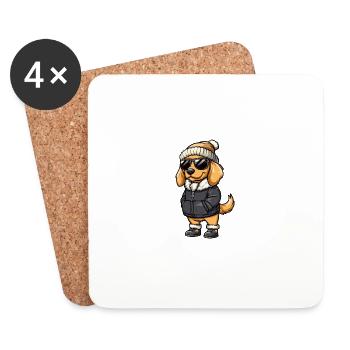Golden Retriever Dog Winter Comic Funny - Coasters (set of 4) - white - Front