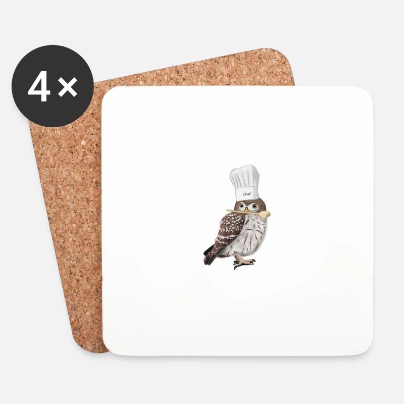 Eule Koch Chefkoch Küche Vogel Vogelbeobachter - Untersetzer (4er-Set) - Weiß