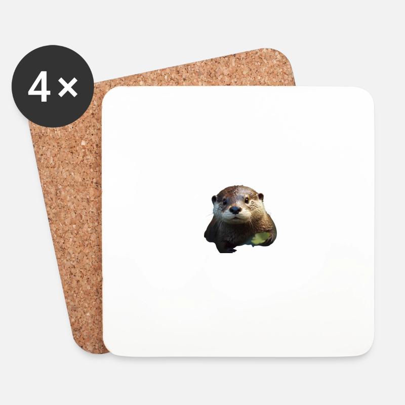Cute otter with leaf - Coasters (set of 4) - white