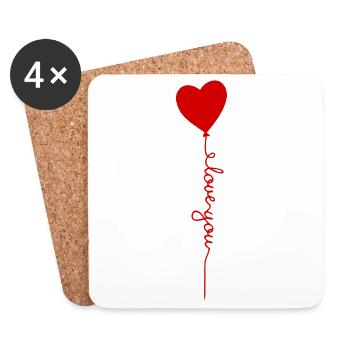 Heart Balloon with Love Script - Coasters (set of 4) - white - Front