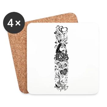 Sleeve design – Jesus ethnic style black - Coasters (set of 4) - white - Front