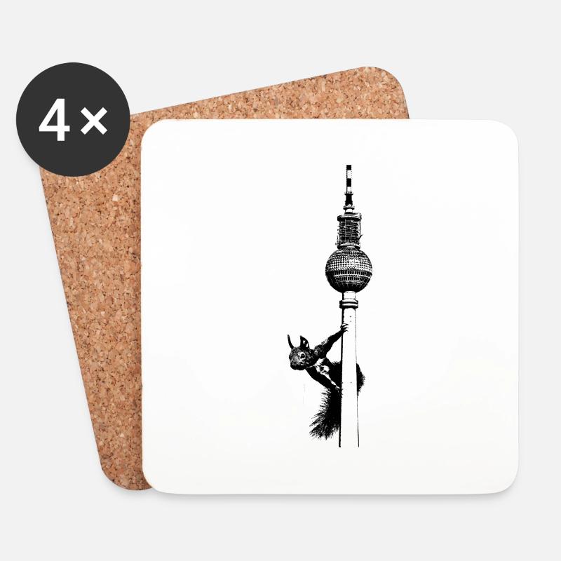 TV Tower Berlin with Squirrel / Graphic - Coasters (set of 4) - white