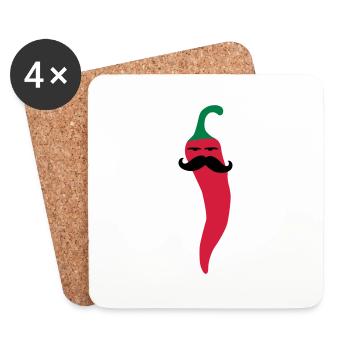 hot chili moustache gemüse vegan mexican - Untersetzer (4er-Set) - Weiß - Vorne