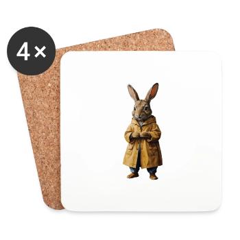 Hase im regenmantel im Retro Style - Untersetzer (4er-Set) - Weiß - Vorne