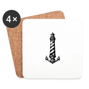 Schräg gestreifter Küsten Leuchtturm Anker Design - Untersetzer (4er-Set) - Weiß - Vorne