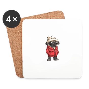 Mops Hund Winter - Untersetzer (4er-Set) - Weiß - Vorne