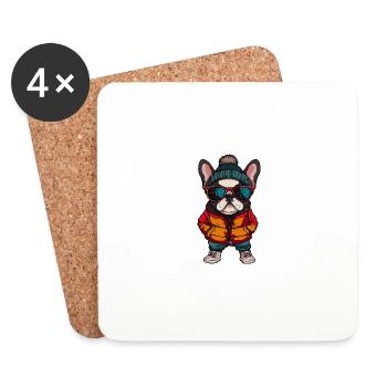 French Buldog Dog Winter Comic - Coasters (set of 4) - white - Front