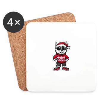 Akita Chien Noël Cool Noël - Dessous de verre (lot de 4) - blanc - Devant