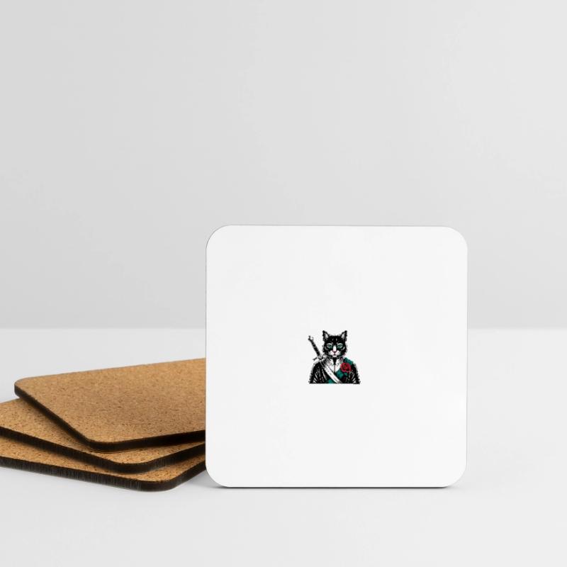 Le chat samourai, le chat Bushido Dessous de verre (lot de 4)