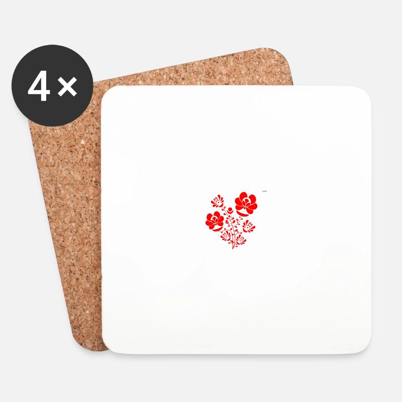 Red folk design #6 - Coasters (set of 4) - white