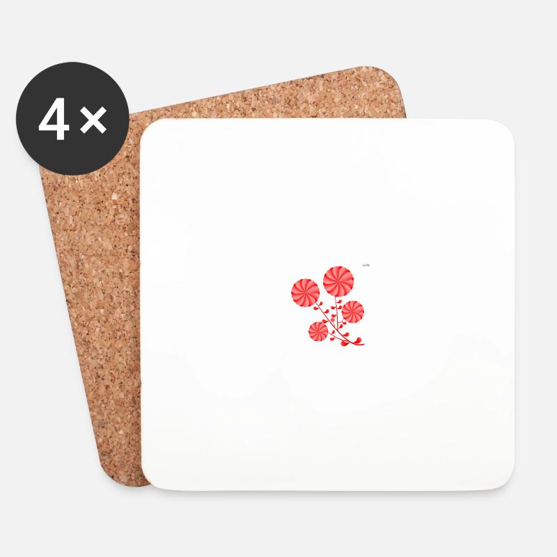 Red folk design #2 - Coasters (set of 4) - white