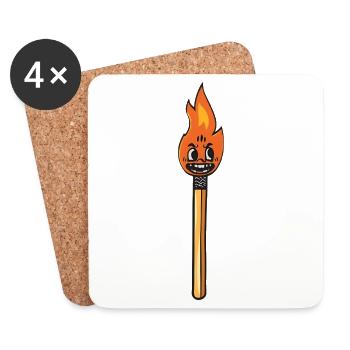 Vintage Cartoon Burning Match Fire Maskottchen - Untersetzer (4er-Set) - Weiß - Vorne