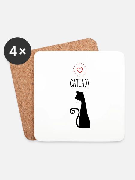 Catlady mit Herz - Untersetzer (4er-Set) - Weiß