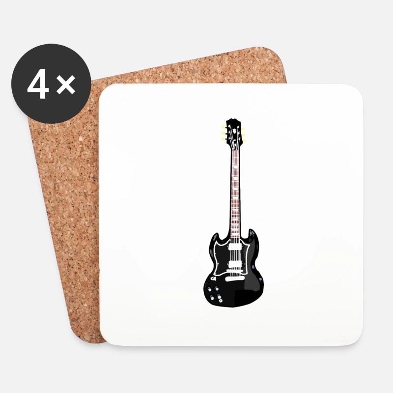 Gitarre /E-Gitarre in schwarz - Untersetzer (4er-Set) - Weiß