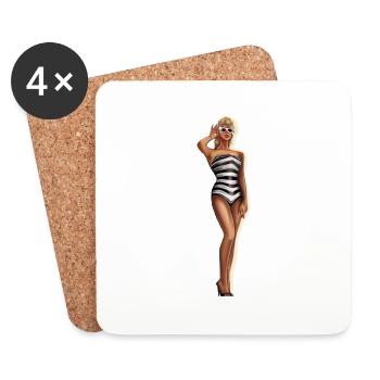 Strand-Babe-Puppe - Untersetzer (4er-Set) - Weiß - Vorne