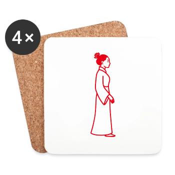 Dessin au trait Femme Chinoise - Dessous de verre (lot de 4) - blanc - Devant
