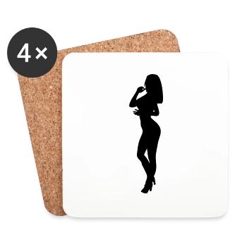 Frau Körper Silhouette Vektor-Design - Untersetzer (4er-Set) - Weiß - Vorne