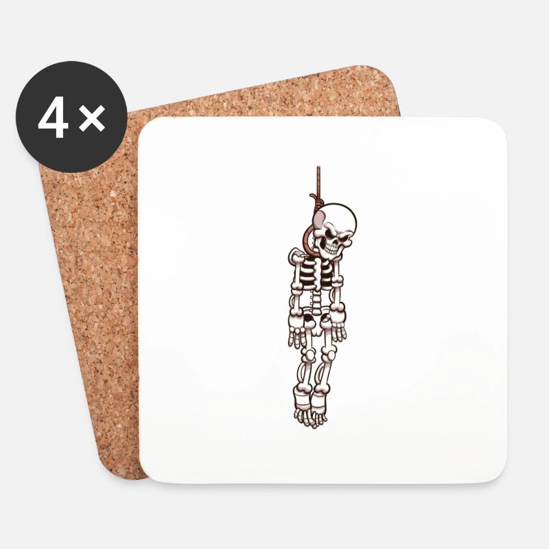 Skeleton Hanging On Gallows - Coasters (set of 4) - white