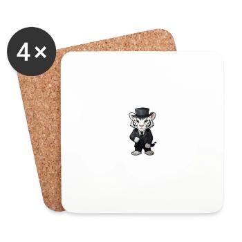 Tigre blanc mignon portant un costume noir et un chapeau - Dessous de verre (lot de 4) - blanc - Devant