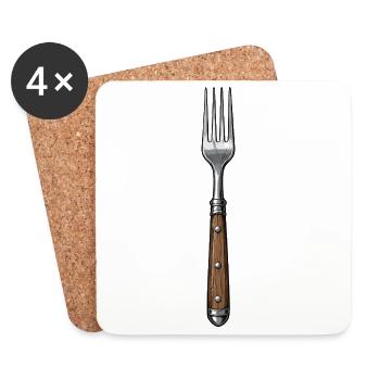 Fork art with wooden handle - Coasters (set of 4) - white - Front