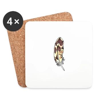 Petit brun plume dessiné à la main (Canard colvert) - Dessous de verre (lot de 4) - blanc - Devant