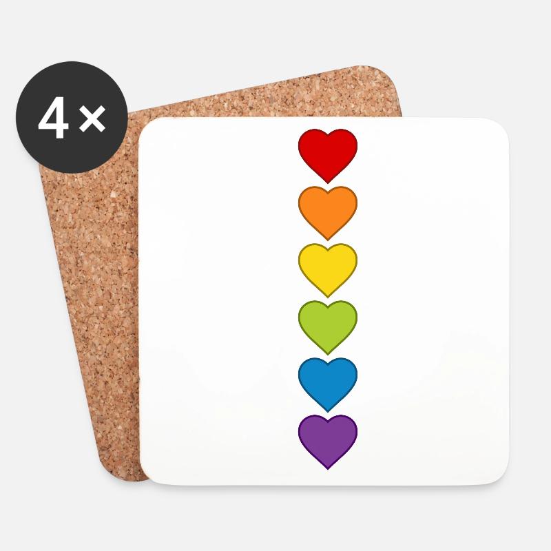 LGBTQIA+ CSD Herz Regenbogen Herzen Pride Month - Untersetzer (4er-Set) - Weiß