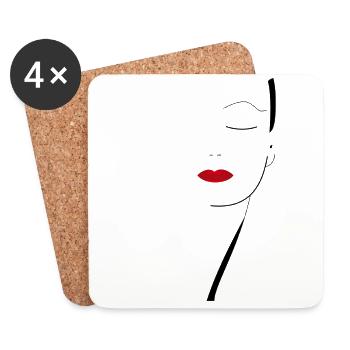 Visage Femme Lèvres rouges Bouche - Dessous de verre (lot de 4) - blanc - Devant