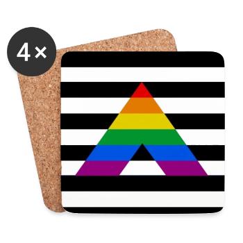 Straight Ally with LGBTQ+ Flag - Coasters (set of 4) - white - Front