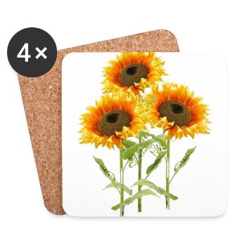 Drei Sonnenblumen - Untersetzer (4er-Set) - Weiß - Vorne