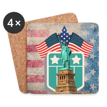USA, statue de la liberté, étoiles et ceintures. - Dessous de verre (lot de 4) - blanc - Devant