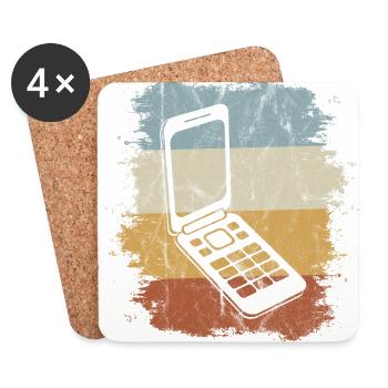 Retro Oldschool Klapp-Handy Vintage Flipphone - Untersetzer (4er-Set) - Weiß - Vorne