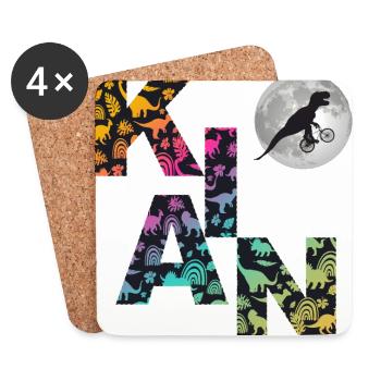 KIAN - Beautiful boy name with dinosaur - Coasters (set of 4) - white - Front
