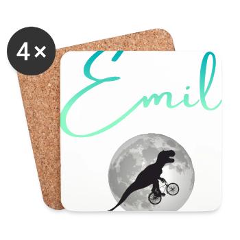 EMIL - Beautiful boy name with dinosaur - Coasters (set of 4) - white - Front