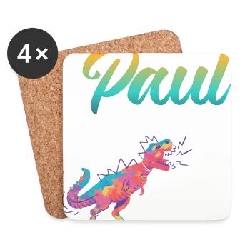 PAUL - Beautiful boy name with dinosaur - Coasters (set of 4) - white - Front