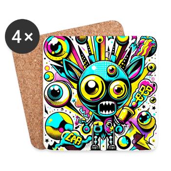 Funny Pop Art Abstract Monster - Coasters (set of 4) - white - Front