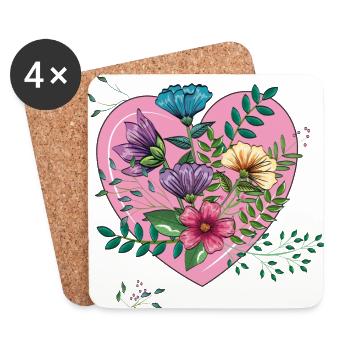 Heart with flowers, thank you - Coasters (set of 4) - white - Front