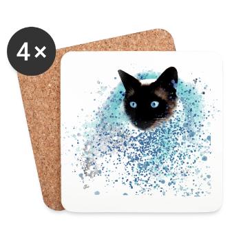katze ,illustration ,bunt , Aquarell,siamkatze - Untersetzer (4er-Set) - Weiß - Vorne