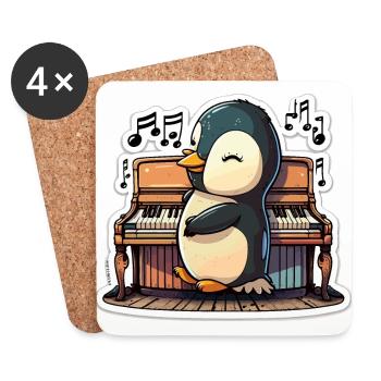 Piano-Pinguin - Untersetzer (4er-Set) - Weiß - Vorne