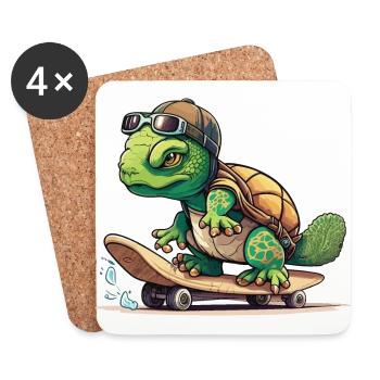 Skateboarding Turtle - Coasters (set of 4) - white - Front