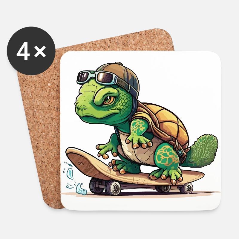 Skateboarding Turtle - Coasters (set of 4) - white