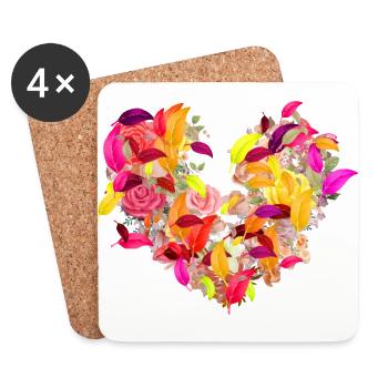 blüte,herz,blumenherz,blumen,Blätter - Untersetzer (4er-Set) - Weiß - Vorne