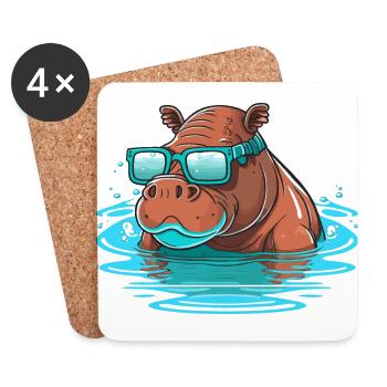 Hippo Swimmer - Coasters (set of 4) - white - Front