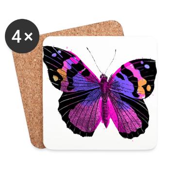 Papillon, coloré, rose, illustration - Dessous de verre (lot de 4) - blanc - Devant