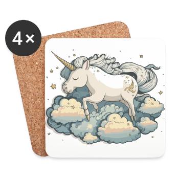 La licorne chevauchant des nuages - Dessous de verre (lot de 4) - blanc - Devant