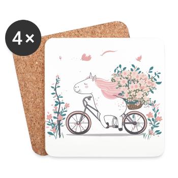 Voyage enchanté : licorne majestueuse sur un bicy rose - Dessous de verre (lot de 4) - blanc - Devant