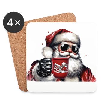 Nikolaus Santa Claus Weihnachtsmann mit Glühwein - Untersetzer (4er-Set) - Weiß - Vorne