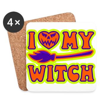 J’aime ma sorcière sorcière Halloween hommes femmes - Dessous de verre (lot de 4) - blanc - Devant